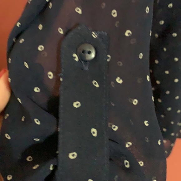 Like New ! Navy Polka Dot Sheer Blouse - Picture 5 of 7
